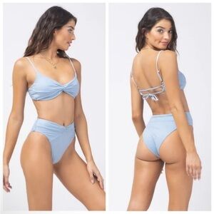 L*SPACE Ringo Shimmer Bikini Top Size XL In Sky Blue